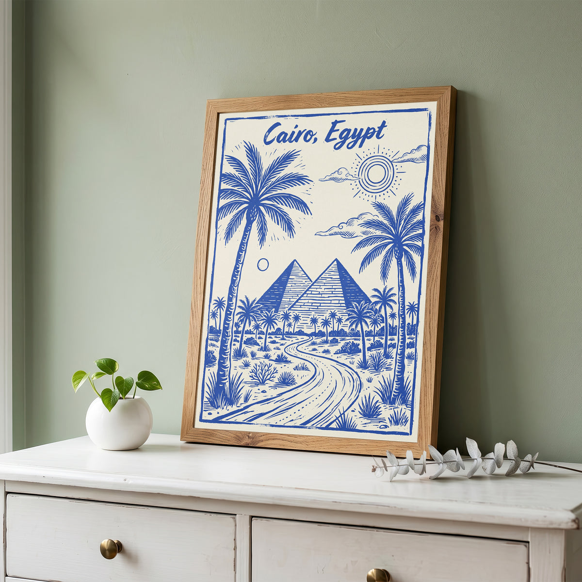 Cairo Egypt Retro Vintage Travel Poster Block Print Wall Art Print
