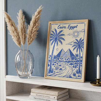Cairo Egypt Retro Vintage Travel Poster Block Print Wall Art Print