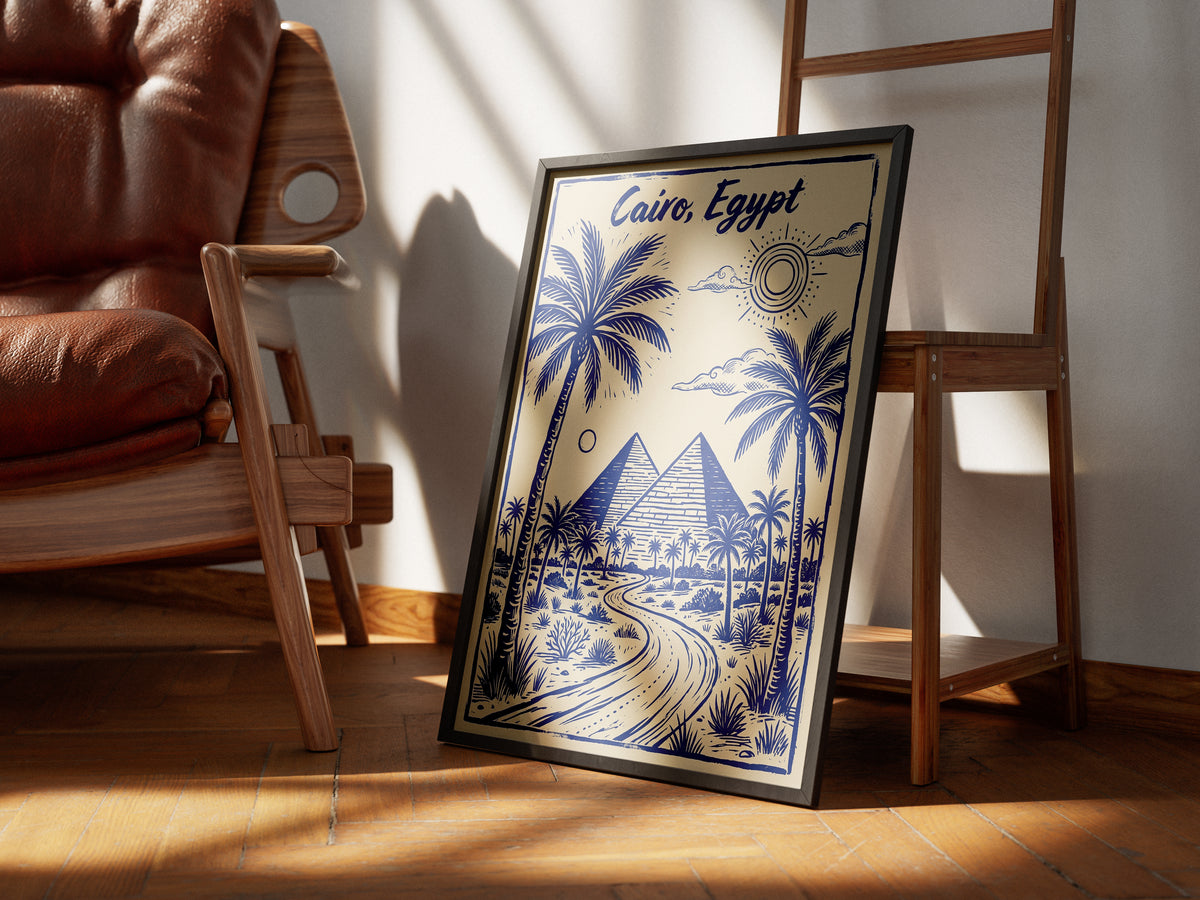 Cairo Egypt Retro Vintage Travel Poster Block Print Wall Art Print
