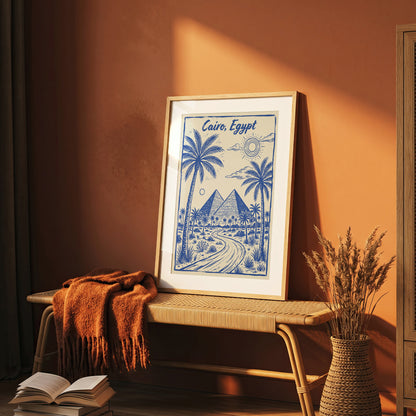 Cairo Egypt Retro Vintage Travel Poster Block Print Wall Art Print
