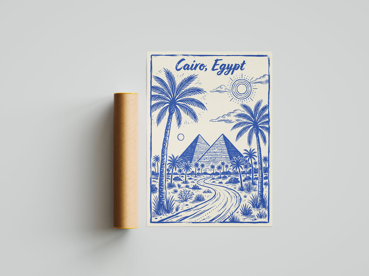 Cairo Egypt Retro Vintage Travel Poster Block Print Wall Art Print