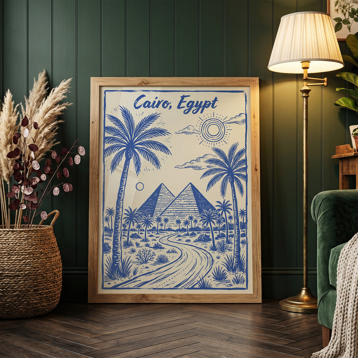 Cairo Egypt Retro Vintage Travel Poster Block Print Wall Art Print