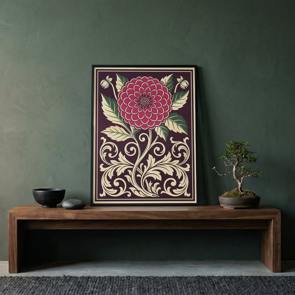 Vintage Dahlia Floral Botanical Wall Art Print Fine Art Poster