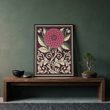 Vintage Dahlia Floral Botanical Wall Art Print Fine Art Poster