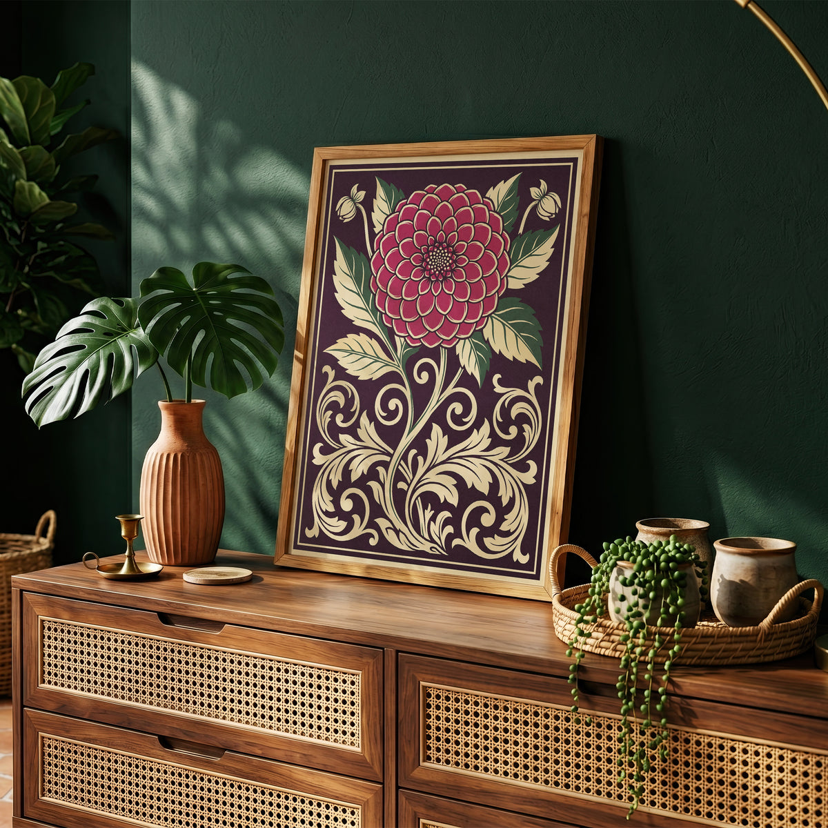 Vintage Dahlia Floral Botanical Wall Art Print Fine Art Poster