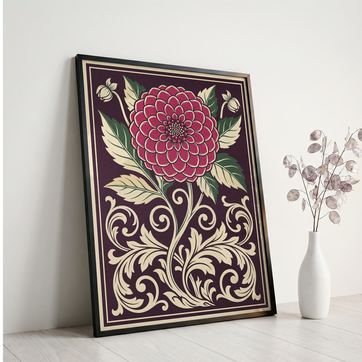 Vintage Dahlia Floral Botanical Wall Art Print Fine Art Poster