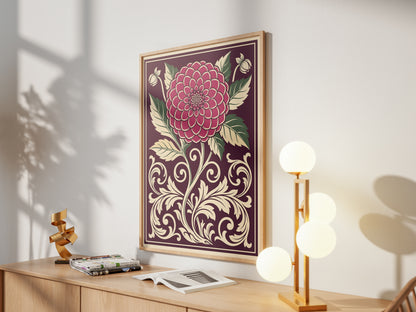 Vintage Dahlia Floral Botanical Wall Art Print Fine Art Poster