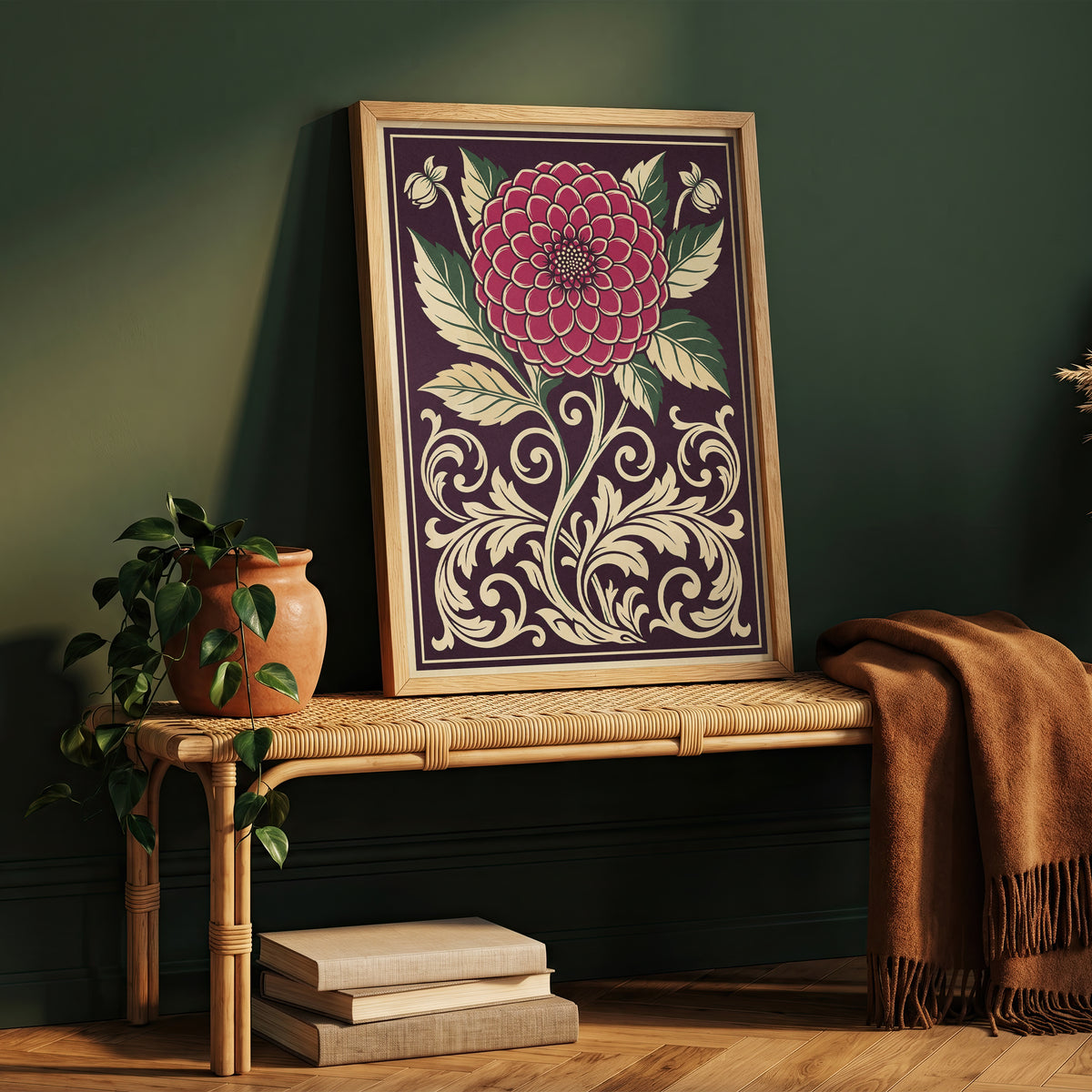Vintage Dahlia Floral Botanical Wall Art Print Fine Art Poster