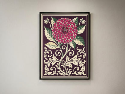 Vintage Dahlia Floral Botanical Wall Art Print Fine Art Poster