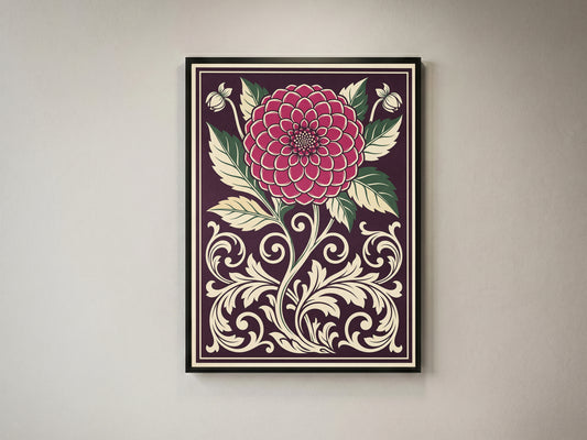 Vintage Dahlia Floral Botanical Wall Art Print Fine Art Poster