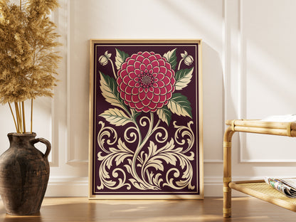 Vintage Dahlia Floral Botanical Wall Art Print Fine Art Poster