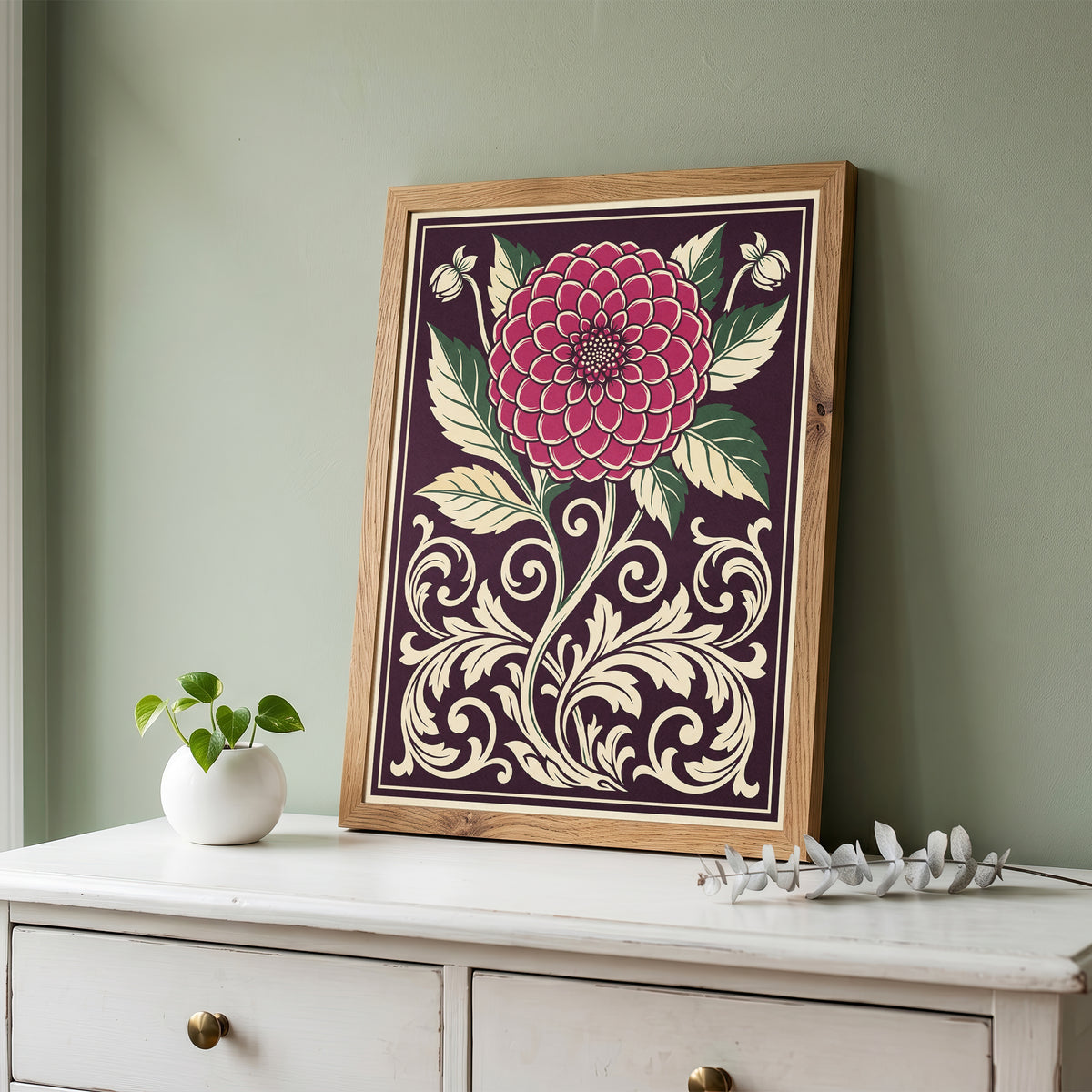 Vintage Dahlia Floral Botanical Wall Art Print Fine Art Poster
