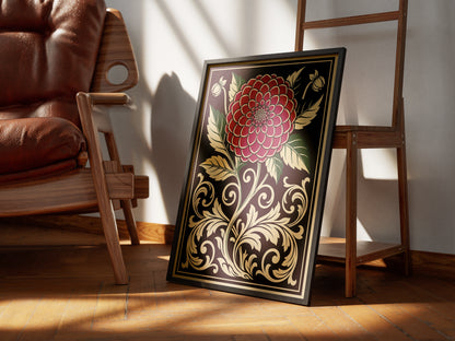Vintage Dahlia Floral Botanical Wall Art Print Fine Art Poster