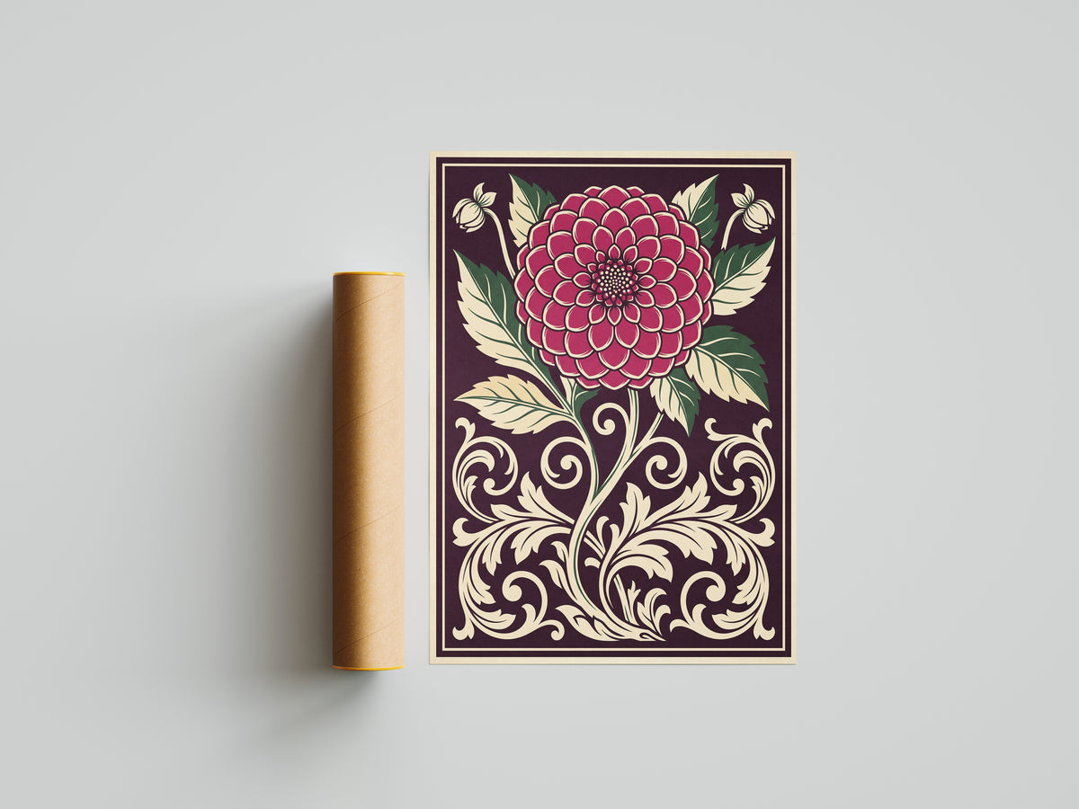 Vintage Dahlia Floral Botanical Wall Art Print Fine Art Poster