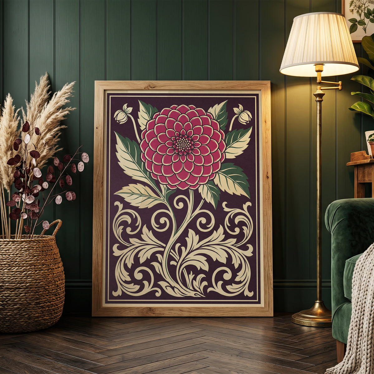 Vintage Dahlia Floral Botanical Wall Art Print Fine Art Poster