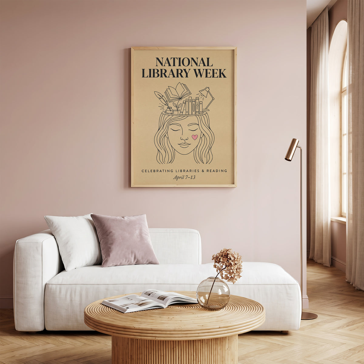 National Library Week Vintage Line Art Book Lover Wall Art Print
