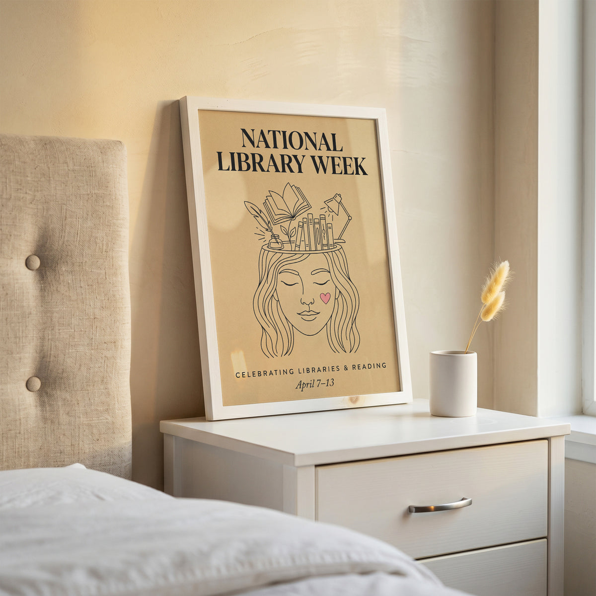 National Library Week Vintage Line Art Book Lover Wall Art Print