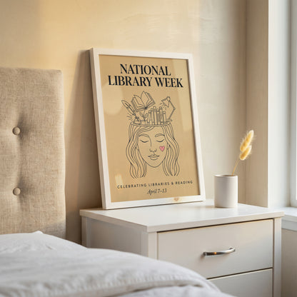 National Library Week Vintage Line Art Book Lover Wall Art Print