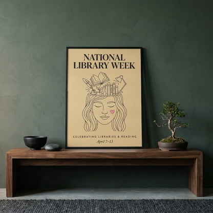 National Library Week Vintage Line Art Book Lover Wall Art Print