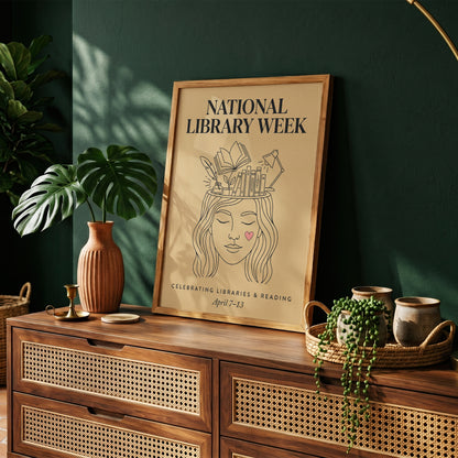 National Library Week Vintage Line Art Book Lover Wall Art Print