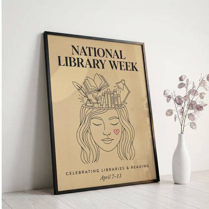 National Library Week Vintage Line Art Book Lover Wall Art Print