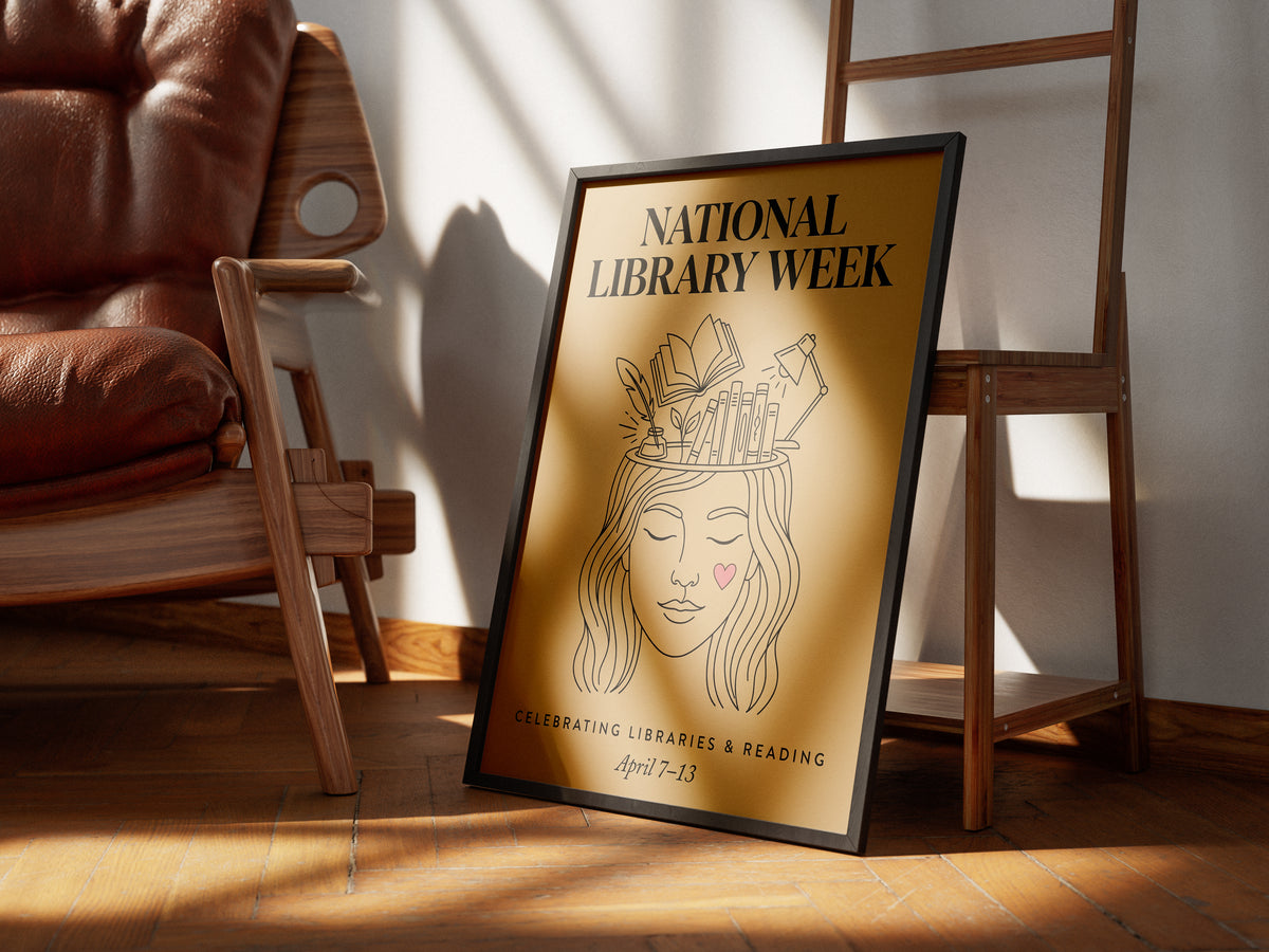 National Library Week Vintage Line Art Book Lover Wall Art Print