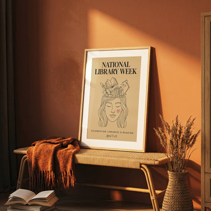 National Library Week Vintage Line Art Book Lover Wall Art Print