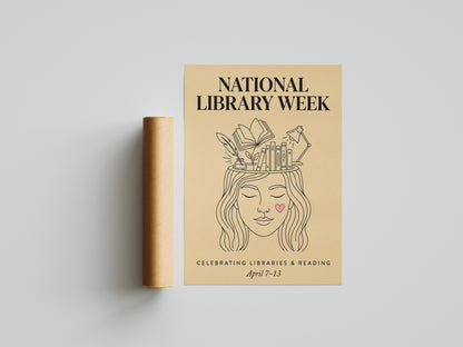 National Library Week Vintage Line Art Book Lover Wall Art Print