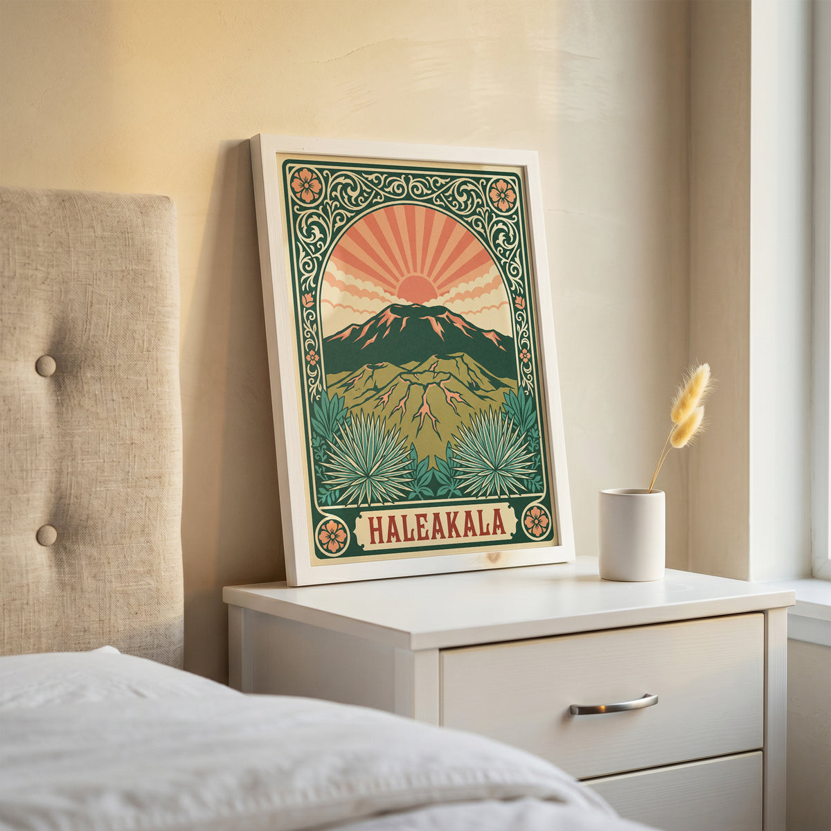 Haleakala Hawaii Retro Art Nouveau Travel Poster Wall Art Print