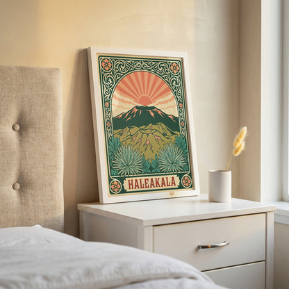 Haleakala Hawaii Retro Art Nouveau Travel Poster Wall Art Print