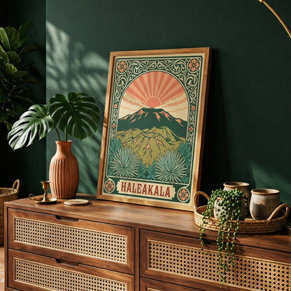 Haleakala Hawaii Retro Art Nouveau Travel Poster Wall Art Print