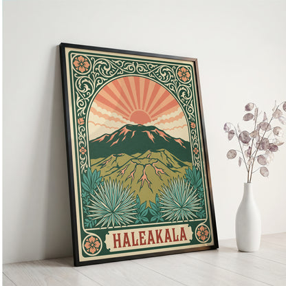 Haleakala Hawaii Retro Art Nouveau Travel Poster Wall Art Print