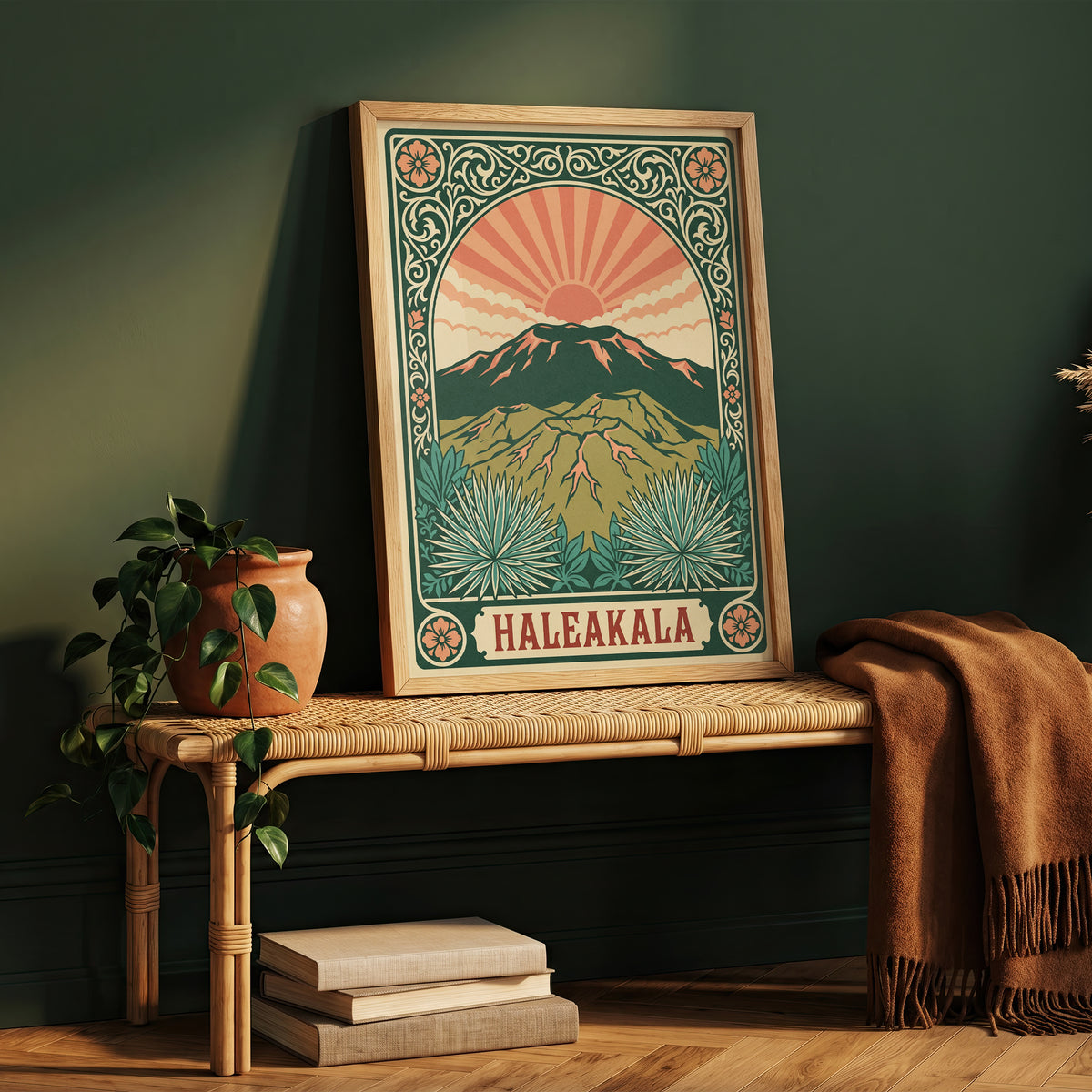 Haleakala Hawaii Retro Art Nouveau Travel Poster Wall Art Print