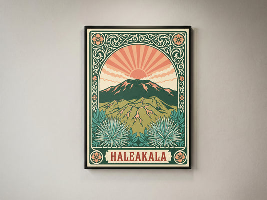 Haleakala Hawaii Retro Art Nouveau Travel Poster Wall Art Print