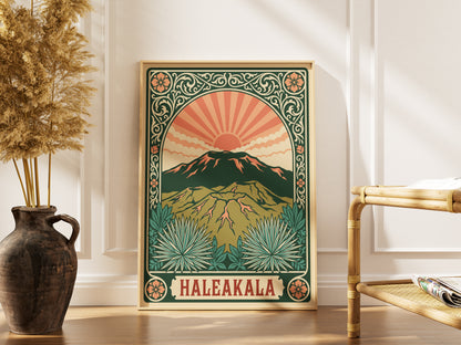 Haleakala Hawaii Retro Art Nouveau Travel Poster Wall Art Print
