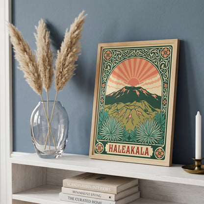 Haleakala Hawaii Retro Art Nouveau Travel Poster Wall Art Print