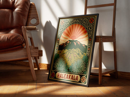Haleakala Hawaii Retro Art Nouveau Travel Poster Wall Art Print