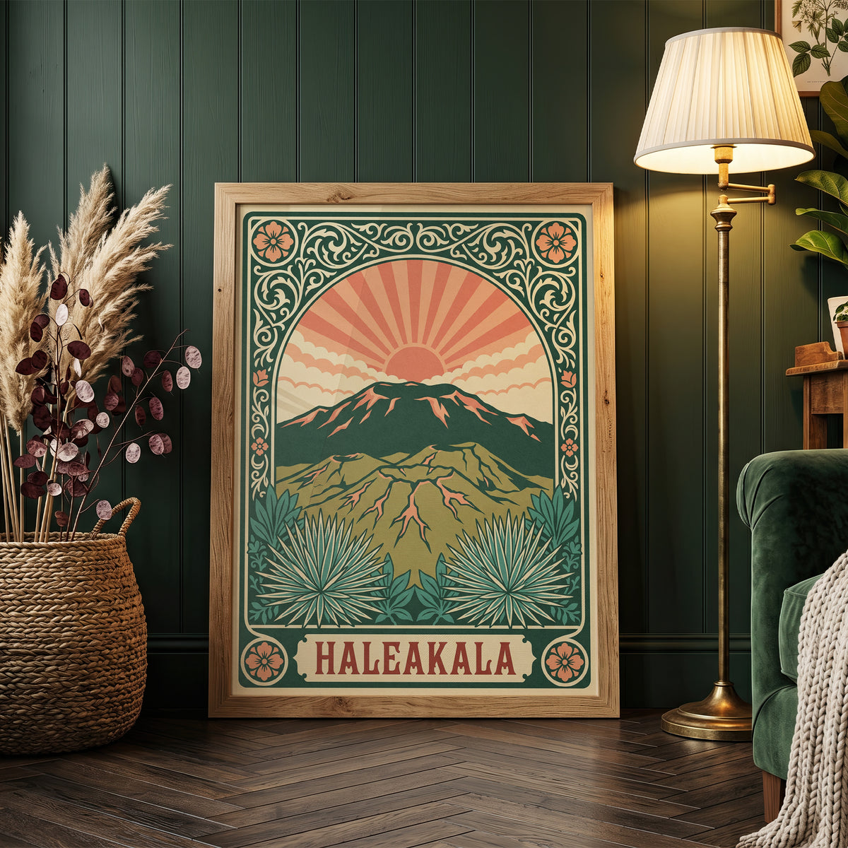 Haleakala Hawaii Retro Art Nouveau Travel Poster Wall Art Print