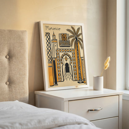 Morocco Retro Travel Illustration Boho Architecture Wall Art Print