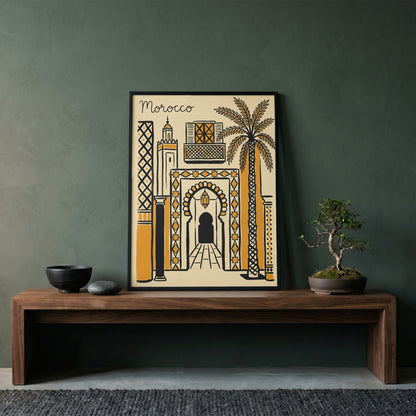 Morocco Retro Travel Illustration Boho Architecture Wall Art Print