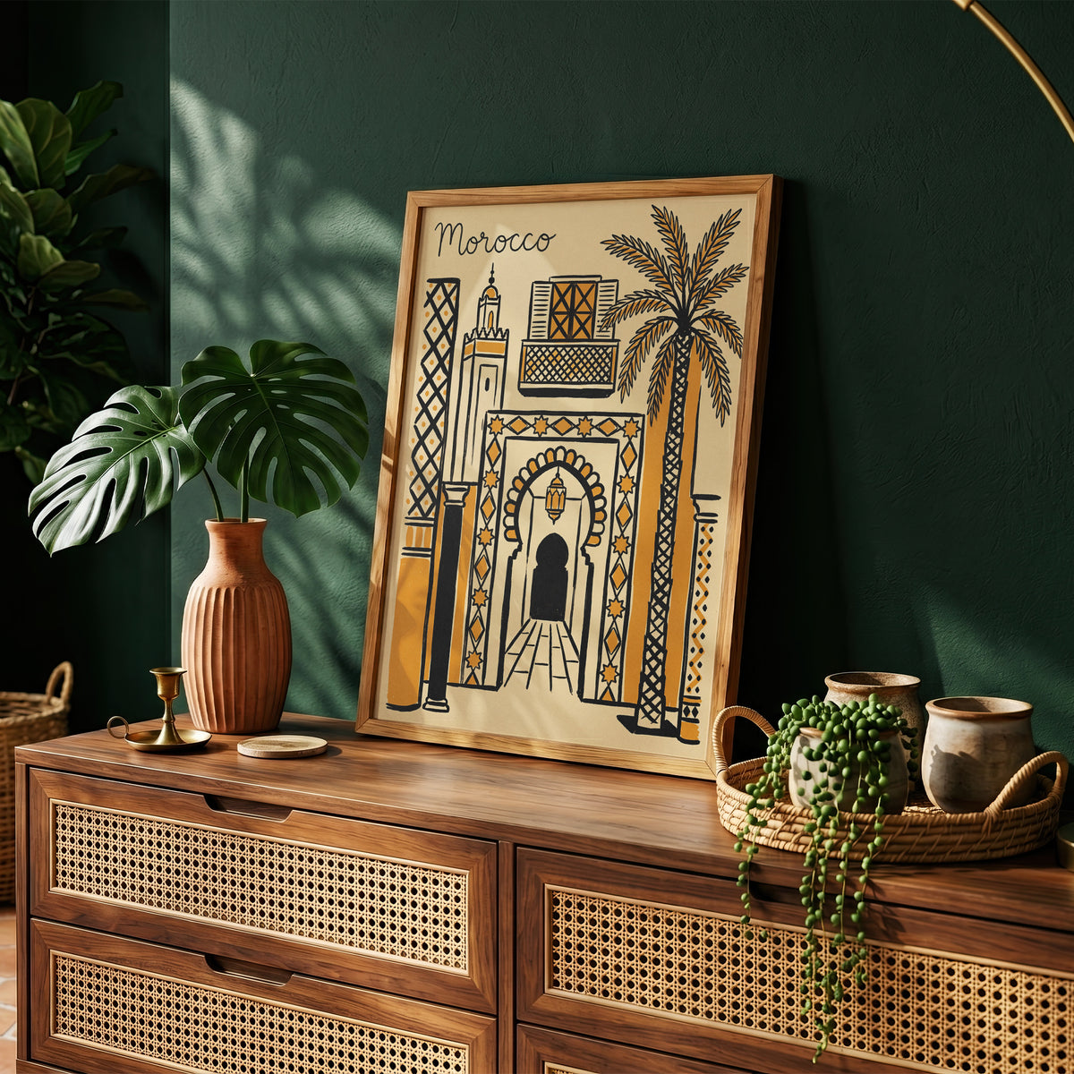 Morocco Retro Travel Illustration Boho Architecture Wall Art Print