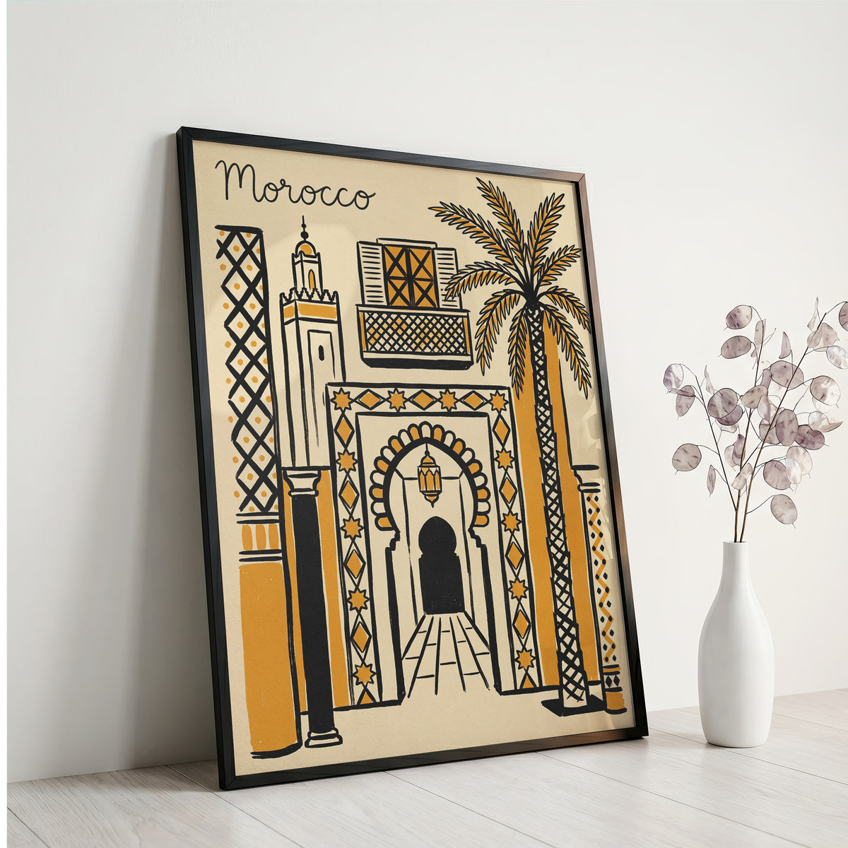 Morocco Retro Travel Illustration Boho Architecture Wall Art Print