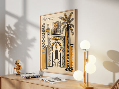 Morocco Retro Travel Illustration Boho Architecture Wall Art Print