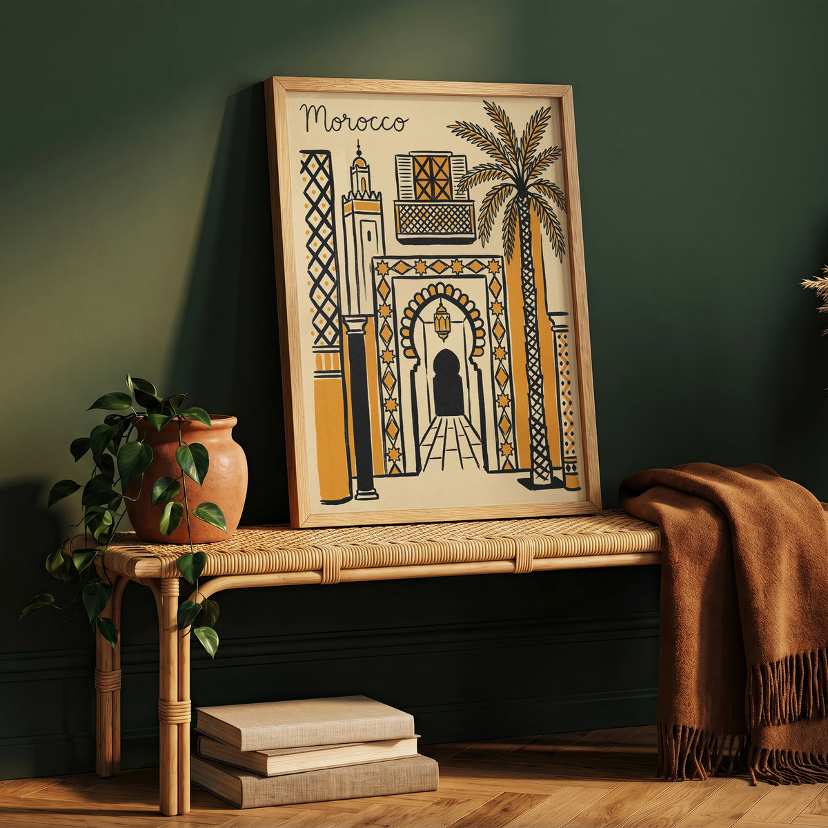 Morocco Retro Travel Illustration Boho Architecture Wall Art Print