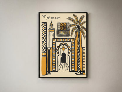 Morocco Retro Travel Illustration Boho Architecture Wall Art Print