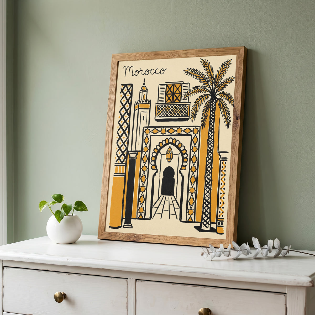 Morocco Retro Travel Illustration Boho Architecture Wall Art Print