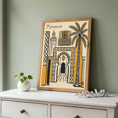 Morocco Retro Travel Illustration Boho Architecture Wall Art Print