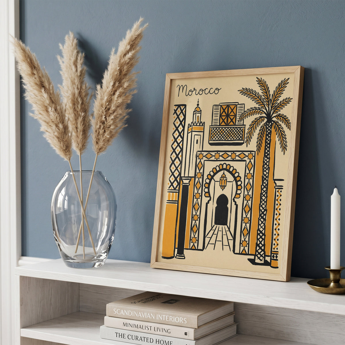 Morocco Retro Travel Illustration Boho Architecture Wall Art Print