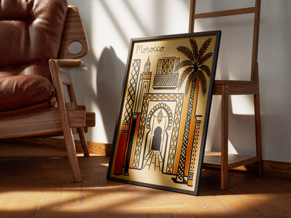 Morocco Retro Travel Illustration Boho Architecture Wall Art Print