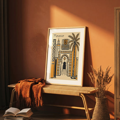 Morocco Retro Travel Illustration Boho Architecture Wall Art Print